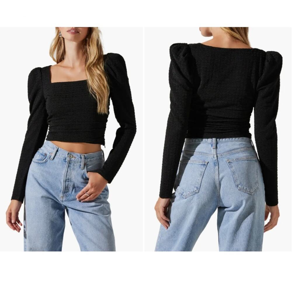 ASTR the Label Puff Shoulder Textured‎ Knit Crop Top SIze XS New with Tags